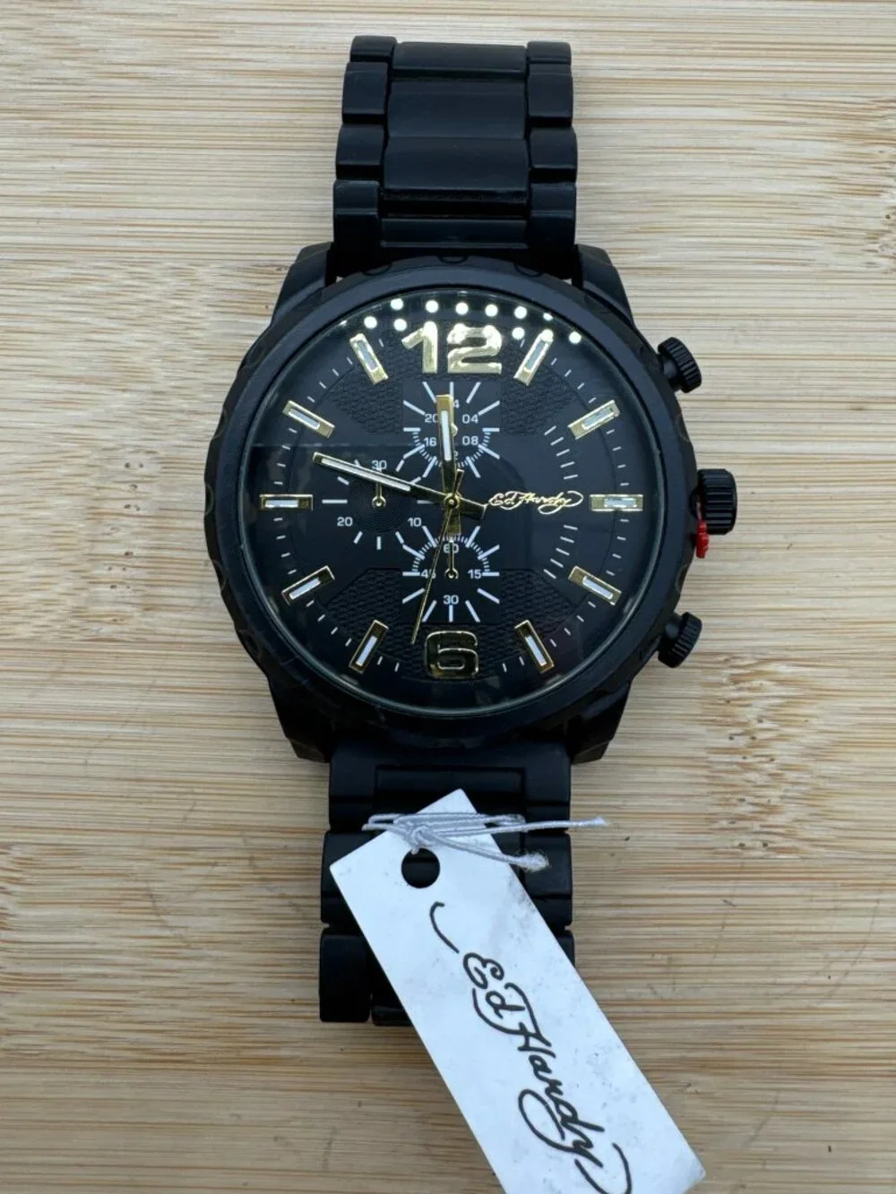 Ed Hardy Men's Matte Black Metal Bracelet Watch 50mm Gift Set